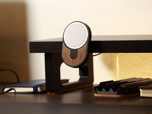 NODO - MagSafe Phone Holder with Magnetic Accent color Desk Shelf Clamp iPhone Charger Support for Desktop